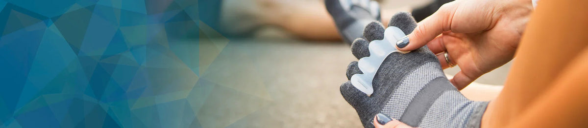 Banner image with Correct Toes Original over Toe Socks